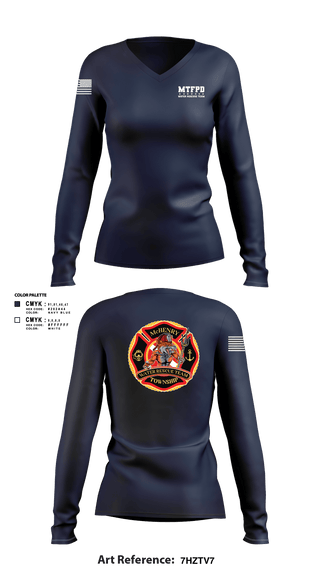 Women's Long Sleeve Vneck Shirt, MTFPD Water Rescue Teams, Fire Department, Teamtime, Team time, sublimation, custom sports apparel, team uniforms, spirit wear, spiritwear, sports uniforms, custom shirts, team store, custom team store, fundraiser sports, apparel fundraiser