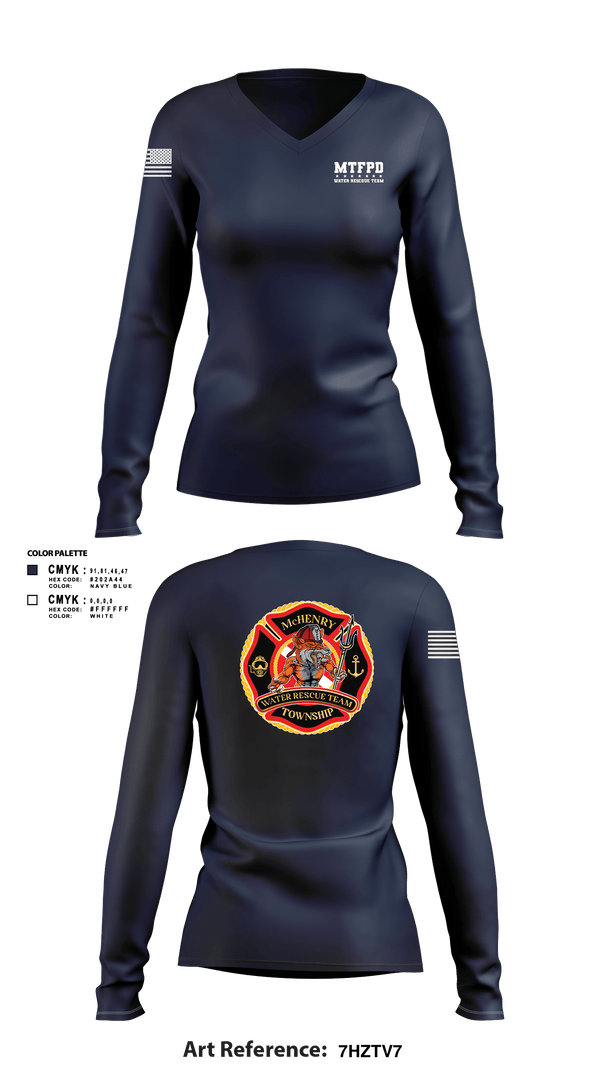 Women's Long Sleeve Vneck Shirt, MTFPD Water Rescue Teams, Fire Department, Teamtime, Team time, sublimation, custom sports apparel, team uniforms, spirit wear, spiritwear, sports uniforms, custom shirts, team store, custom team store, fundraiser sports, apparel fundraiser