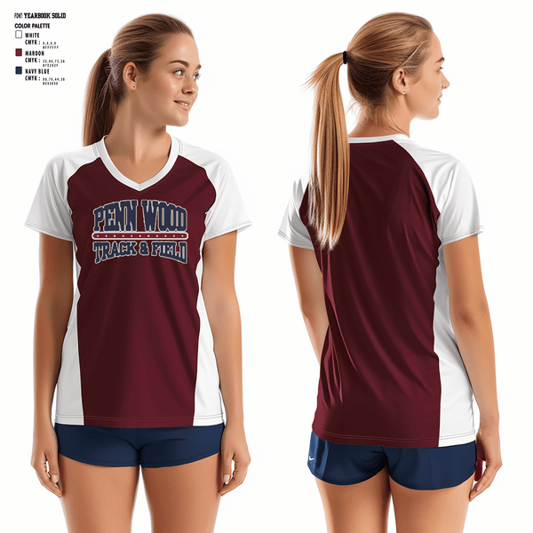 Women's Short Sleeve Vneck Shirt, PENN WOOD Highschool, Track & Field, Teamtime, Team time, sublimation, custom sports apparel, team uniforms, spirit wear, spiritwear, sports uniforms, custom shirts, team store, custom team store, fundraiser sports, apparel fundraiser