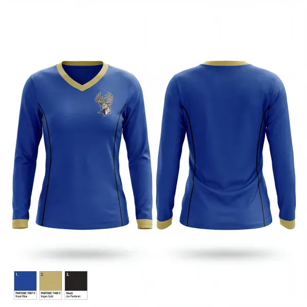 Womens Long Sleeve Vneck Shirt, Berkeley Stags, Wrestling, Teamtime, Team time, sublimation, custom sports apparel, team uniforms, spirit wear, spiritwear, sports uniforms, custom shirts, team store, custom team store, fundraiser sports, apparel fundraiser