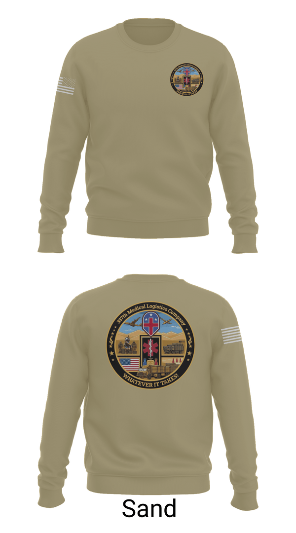 Crew Neck Sweatshirt, 387th Medical Logistics Company, Army, Teamtime, Team time, sublimation, custom sports apparel, team uniforms, spirit wear, spiritwear, sports uniforms, custom shirts, team store, custom team store, fundraiser sports, apparel fundraiser
