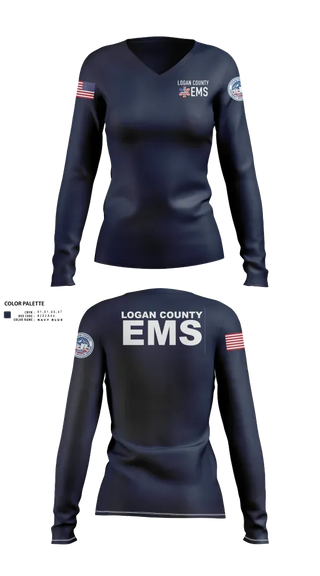 Womens Long Sleeve Vneck Shirt, Logan County EMS, EMS/EMT, Teamtime, Team time, sublimation, custom sports apparel, team uniforms, spirit wear, spiritwear, sports uniforms, custom shirts, team store, custom team store, fundraiser sports, apparel fundraiser
