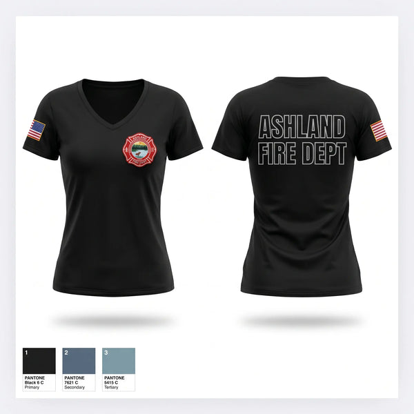 Womens Short Sleeve Vneck Shirt, Ashland Fire Department, Fire Department, Teamtime, Team time, sublimation, custom sports apparel, team uniforms, spirit wear, spiritwear, sports uniforms, custom shirts, team store, custom team store, fundraiser sports, apparel fundraiser