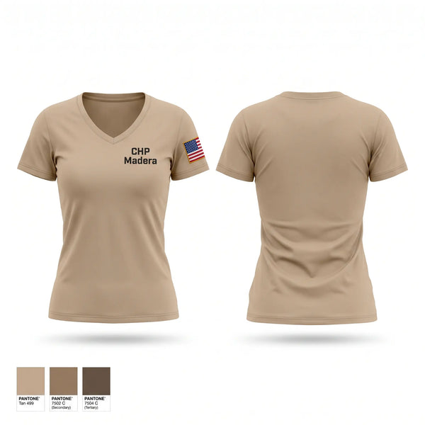Womens Short Sleeve Vneck Shirt, CHP Madera, Police, Teamtime, Team time, sublimation, custom sports apparel, team uniforms, spirit wear, spiritwear, sports uniforms, custom shirts, team store, custom team store, fundraiser sports, apparel fundraiser