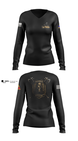 Womens Long Sleeve Vneck Shirt, E Trp, 6-1 CAV, Army, Teamtime, Team time, sublimation, custom sports apparel, team uniforms, spirit wear, spiritwear, sports uniforms, custom shirts, team store, custom team store, fundraiser sports, apparel fundraiser