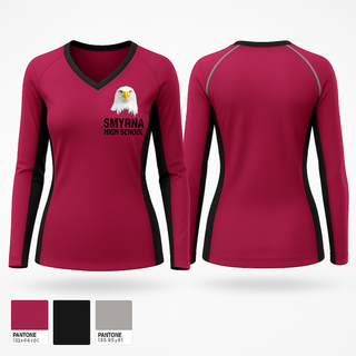 Womens Long Sleeve Vneck Shirt, Smyrna High school, Track & Field, Teamtime, Team time, sublimation, custom sports apparel, team uniforms, spirit wear, spiritwear, sports uniforms, custom shirts, team store, custom team store, fundraiser sports, apparel fundraiser