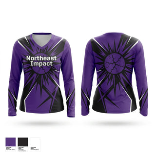 Womens Long Sleeve Vneck Shirt, Northeast Impact, Softball, Teamtime, Team time, sublimation, custom sports apparel, team uniforms, spirit wear, spiritwear, sports uniforms, custom shirts, team store, custom team store, fundraiser sports, apparel fundraiser