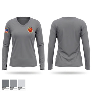 Womens Long Sleeve Vneck Shirt, Lebanon Junction Fire Dept, Fire Department, Teamtime, Team time, sublimation, custom sports apparel, team uniforms, spirit wear, spiritwear, sports uniforms, custom shirts, team store, custom team store, fundraiser sports, apparel fundraiser