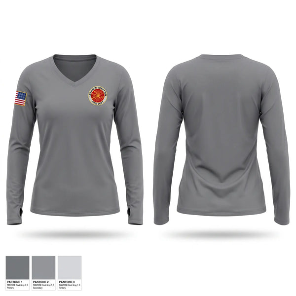 Womens Long Sleeve Vneck Shirt, Lebanon Junction Fire Dept, Fire Department, Teamtime, Team time, sublimation, custom sports apparel, team uniforms, spirit wear, spiritwear, sports uniforms, custom shirts, team store, custom team store, fundraiser sports, apparel fundraiser