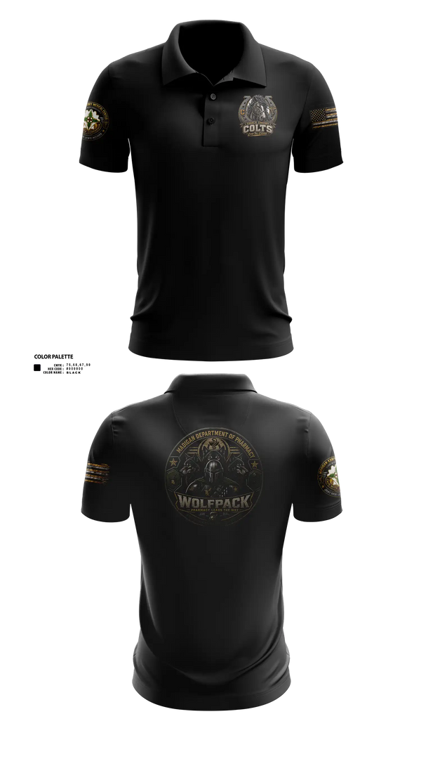 Short Sleeve Performance Polo, Madigan pharmacy colts, Army, Teamtime, Team time, sublimation, custom sports apparel, team uniforms, spirit wear, spiritwear, sports uniforms, custom shirts, team store, custom team store, fundraiser sports, apparel fundraiser