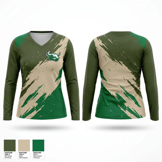 Womens Long Sleeve Vneck Shirt, New Milford Bulls, , Teamtime, Team time, sublimation, custom sports apparel, team uniforms, spirit wear, spiritwear, sports uniforms, custom shirts, team store, custom team store, fundraiser sports, apparel fundraiser