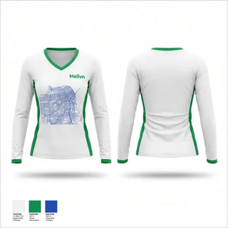 Womens Long Sleeve Vneck Shirt, Melivn, Cycling, Teamtime, Team time, sublimation, custom sports apparel, team uniforms, spirit wear, spiritwear, sports uniforms, custom shirts, team store, custom team store, fundraiser sports, apparel fundraiser