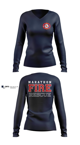 Womens Long Sleeve Vneck Shirt, Marathon Fire Rescue, Fire Department, Teamtime, Team time, sublimation, custom sports apparel, team uniforms, spirit wear, spiritwear, sports uniforms, custom shirts, team store, custom team store, fundraiser sports, apparel fundraiser