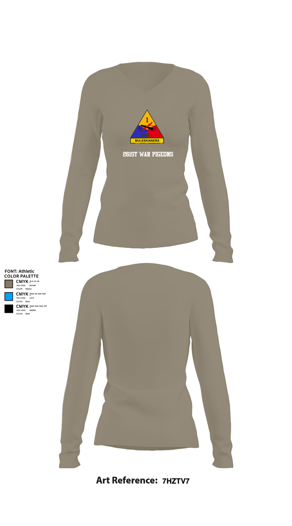 Womens Long Sleeve Vneck Shirt, 261st War Pigeons, Army, Teamtime, Team time, sublimation, custom sports apparel, team uniforms, spirit wear, spiritwear, sports uniforms, custom shirts, team store, custom team store, fundraiser sports, apparel fundraiser