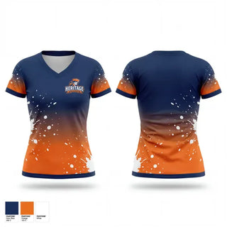 Womens Short Sleeve Vneck Shirt, Heritage BOMM Colorguard, Cheer, Teamtime, Team time, sublimation, custom sports apparel, team uniforms, spirit wear, spiritwear, sports uniforms, custom shirts, team store, custom team store, fundraiser sports, apparel fundraiser