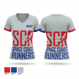 Womens Short Sleeve Vneck Shirt, Space Coast Runners, Spirit Store, Teamtime, Team time, sublimation, custom sports apparel, team uniforms, spirit wear, spiritwear, sports uniforms, custom shirts, team store, custom team store, fundraiser sports, apparel fundraiser
