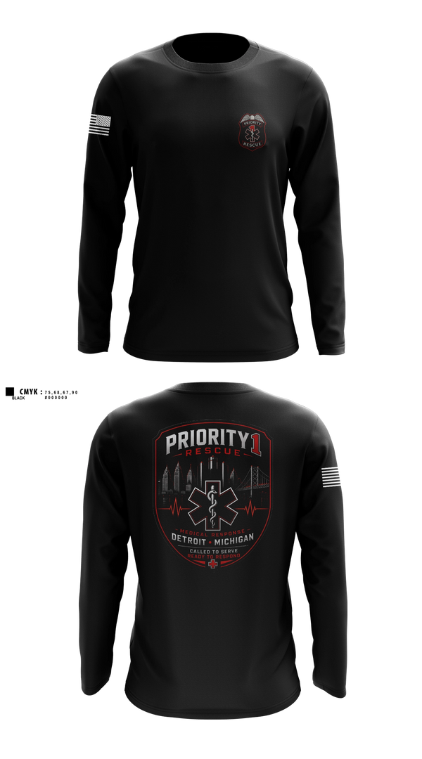 Long Sleeve Performance Shirt, Priority 1 Rescue, EMS/EMT, Teamtime, Team time, sublimation, custom sports apparel, team uniforms, spirit wear, spiritwear, sports uniforms, custom shirts, team store, custom team store, fundraiser sports, apparel fundraiser