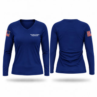 Womens Long Sleeve Vneck Shirt, Port Barre Police Department, Police, Teamtime, Team time, sublimation, custom sports apparel, team uniforms, spirit wear, spiritwear, sports uniforms, custom shirts, team store, custom team store, fundraiser sports, apparel fundraiser
