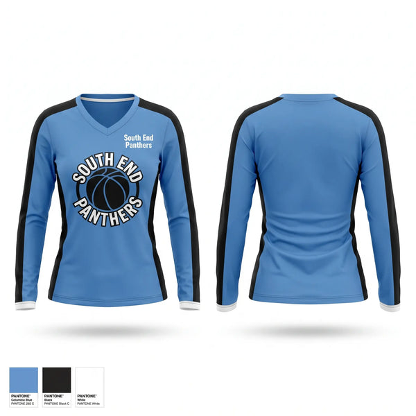 Womens Long Sleeve Vneck Shirt, South End Panthers, Baseball, Teamtime, Team time, sublimation, custom sports apparel, team uniforms, spirit wear, spiritwear, sports uniforms, custom shirts, team store, custom team store, fundraiser sports, apparel fundraiser