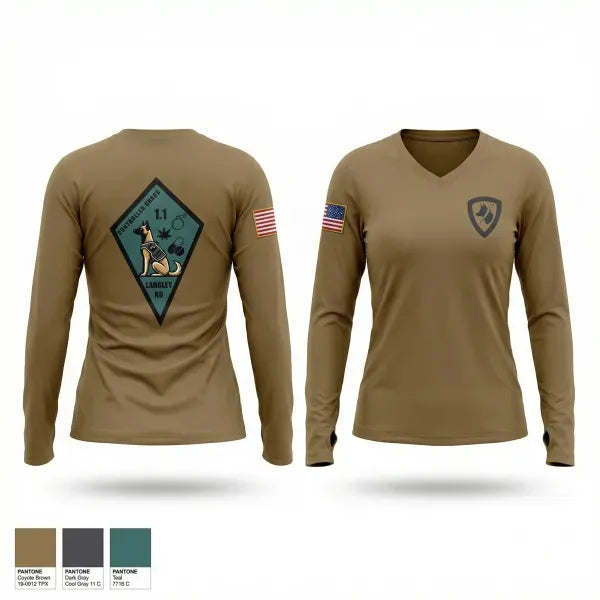 Womens Long Sleeve Vneck Shirt, 633 SFS K9, Air Force, Teamtime, Team time, sublimation, custom sports apparel, team uniforms, spirit wear, spiritwear, sports uniforms, custom shirts, team store, custom team store, fundraiser sports, apparel fundraiser