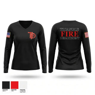 Womens Long Sleeve Vneck Shirt, Triangle Fire Department, Fire Department, Teamtime, Team time, sublimation, custom sports apparel, team uniforms, spirit wear, spiritwear, sports uniforms, custom shirts, team store, custom team store, fundraiser sports, apparel fundraiser