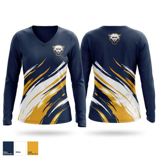 Womens Long Sleeve Vneck Shirt, Quabbin varsity cheer, Cheer, Teamtime, Team time, sublimation, custom sports apparel, team uniforms, spirit wear, spiritwear, sports uniforms, custom shirts, team store, custom team store, fundraiser sports, apparel fundraiser