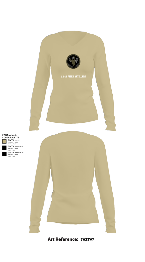 Womens Long Sleeve Vneck Shirt, A 1/111 Field Artillery, , Teamtime, Team time, sublimation, custom sports apparel, team uniforms, spirit wear, spiritwear, sports uniforms, custom shirts, team store, custom team store, fundraiser sports, apparel fundraiser