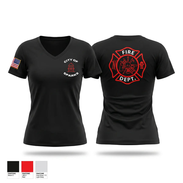 Womens Short Sleeve Vneck Shirt, Sparks Fire Department, Fire Department, Teamtime, Team time, sublimation, custom sports apparel, team uniforms, spirit wear, spiritwear, sports uniforms, custom shirts, team store, custom team store, fundraiser sports, apparel fundraiser