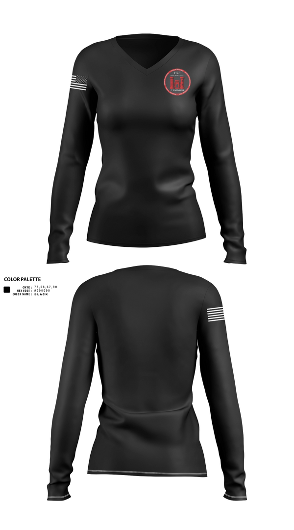 Womens Long Sleeve Vneck Shirt, 1st EN BDE, Army, Teamtime, Team time, sublimation, custom sports apparel, team uniforms, spirit wear, spiritwear, sports uniforms, custom shirts, team store, custom team store, fundraiser sports, apparel fundraiser