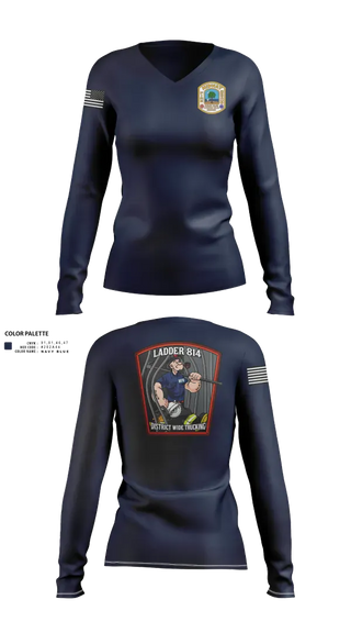Womens Long Sleeve Vneck Shirt, 814 truck, Fire Department, Teamtime, Team time, sublimation, custom sports apparel, team uniforms, spirit wear, spiritwear, sports uniforms, custom shirts, team store, custom team store, fundraiser sports, apparel fundraiser