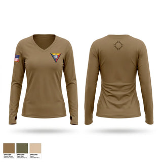 Womens Long Sleeve Vneck Shirt, Training Center, National Guard, Teamtime, Team time, sublimation, custom sports apparel, team uniforms, spirit wear, spiritwear, sports uniforms, custom shirts, team store, custom team store, fundraiser sports, apparel fundraiser