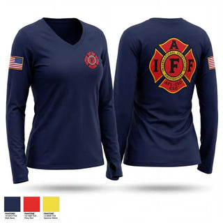 Womens Long Sleeve Vneck Shirt, Avon Fire Department, Fire Department, Teamtime, Team time, sublimation, custom sports apparel, team uniforms, spirit wear, spiritwear, sports uniforms, custom shirts, team store, custom team store, fundraiser sports, apparel fundraiser