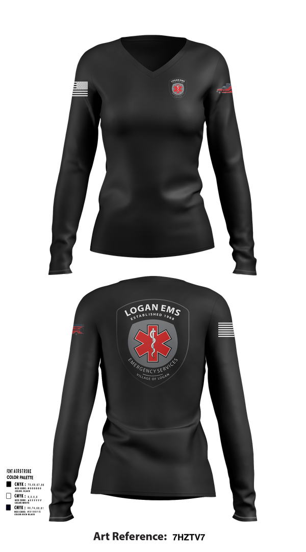 Womens Long Sleeve Vneck Shirt, Logan EMS, , Teamtime, Team time, sublimation, custom sports apparel, team uniforms, spirit wear, spiritwear, sports uniforms, custom shirts, team store, custom team store, fundraiser sports, apparel fundraiser