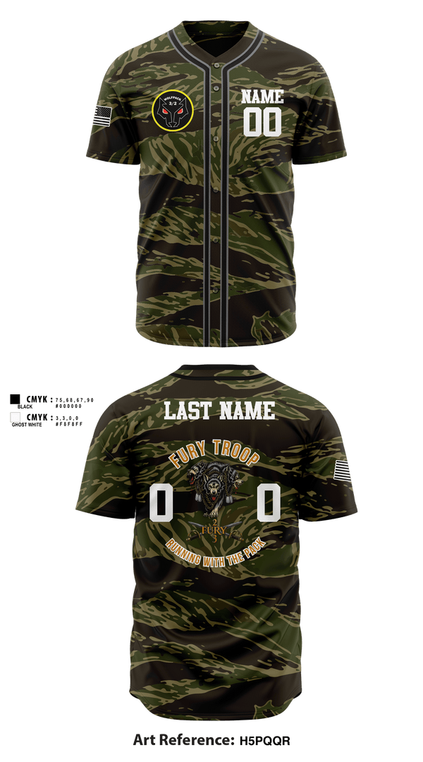 Full Button Baseball Jersey, 3/2 CR Fury Troop, Army, Teamtime, Team time, sublimation, custom sports apparel, team uniforms, spirit wear, spiritwear, sports uniforms, custom shirts, team store, custom team store, fundraiser sports, apparel fundraiser