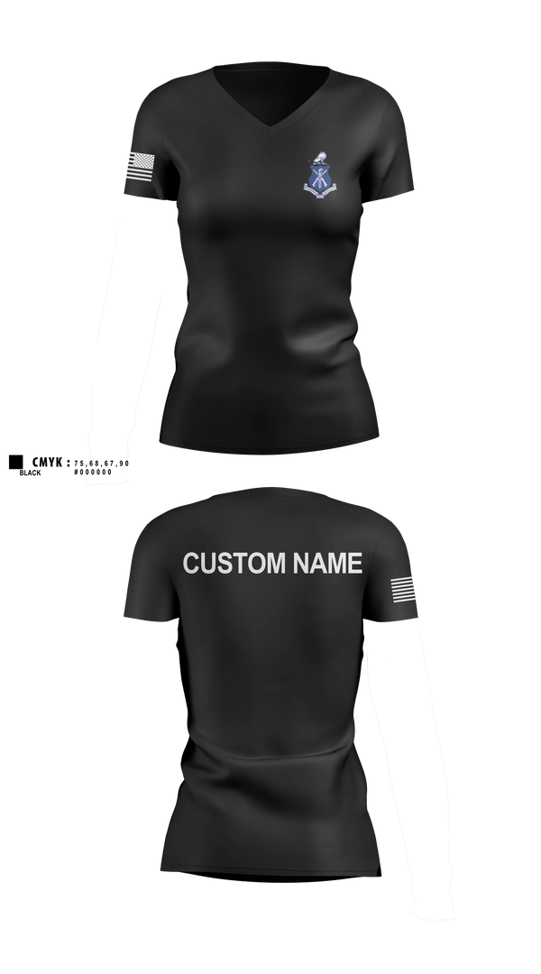 Womens Short Sleeve Vneck Shirt, Pershing Rifles, National Guard, Teamtime, Team time, sublimation, custom sports apparel, team uniforms, spirit wear, spiritwear, sports uniforms, custom shirts, team store, custom team store, fundraiser sports, apparel fundraiser