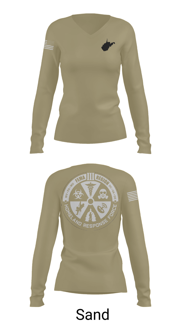 Womens Long Sleeve Vneck Shirt, Region 3 Homeland Response Force, , Teamtime, Team time, sublimation, custom sports apparel, team uniforms, spirit wear, spiritwear, sports uniforms, custom shirts, team store, custom team store, fundraiser sports, apparel fundraiser