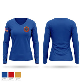 Womens Long Sleeve Vneck Shirt, Waynesville VFD, Fire Department, Teamtime, Team time, sublimation, custom sports apparel, team uniforms, spirit wear, spiritwear, sports uniforms, custom shirts, team store, custom team store, fundraiser sports, apparel fundraiser