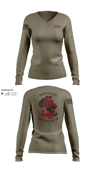 Womens Long Sleeve Vneck Shirt, 180th ESC, Army, Teamtime, Team time, sublimation, custom sports apparel, team uniforms, spirit wear, spiritwear, sports uniforms, custom shirts, team store, custom team store, fundraiser sports, apparel fundraiser