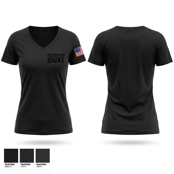 Womens Short Sleeve Vneck Shirt, Ketchikan Police Department SWAT, Police, Teamtime, Team time, sublimation, custom sports apparel, team uniforms, spirit wear, spiritwear, sports uniforms, custom shirts, team store, custom team store, fundraiser sports, apparel fundraiser