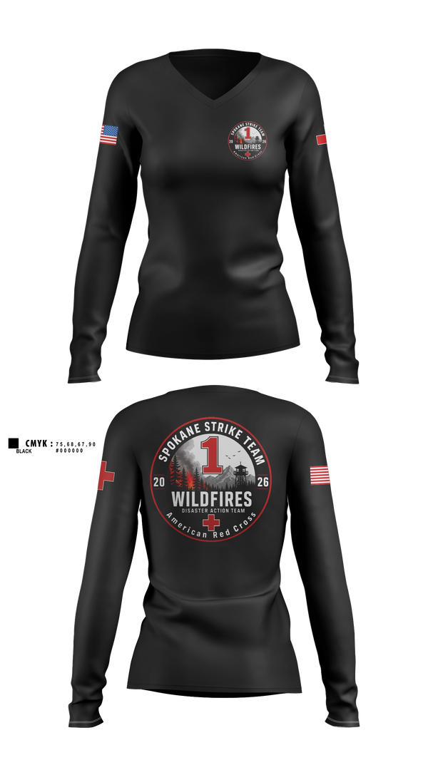 Womens Long Sleeve Vneck Shirt, American Red Cross, , Teamtime, Team time, sublimation, custom sports apparel, team uniforms, spirit wear, spiritwear, sports uniforms, custom shirts, team store, custom team store, fundraiser sports, apparel fundraiser