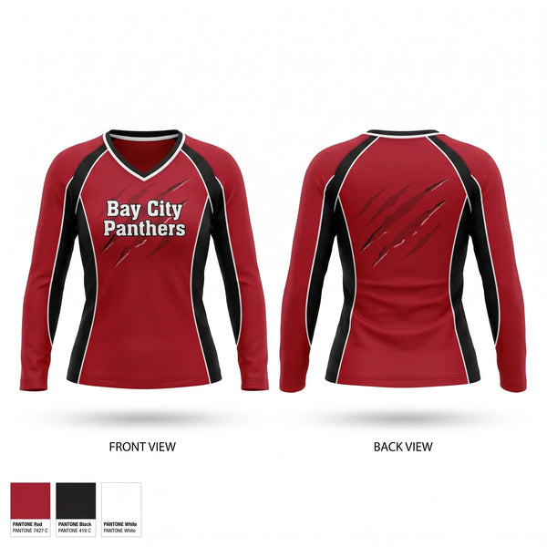 Womens Long Sleeve Vneck Shirt, Bay city panthers, Softball, Teamtime, Team time, sublimation, custom sports apparel, team uniforms, spirit wear, spiritwear, sports uniforms, custom shirts, team store, custom team store, fundraiser sports, apparel fundraiser