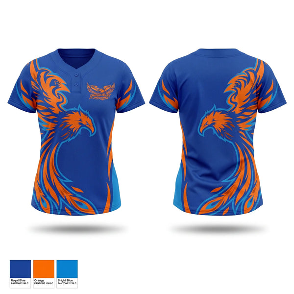 Two Button Softball Jersey, Youngstown Lady Phoenix, Softball, Teamtime, Team time, sublimation, custom sports apparel, team uniforms, spirit wear, spiritwear, sports uniforms, custom shirts, team store, custom team store, fundraiser sports, apparel fundraiser