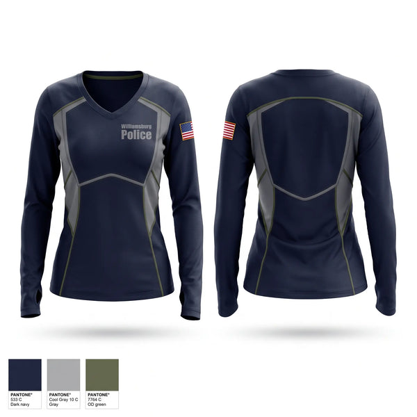 Womens Long Sleeve Vneck Shirt, Williamsburg Police, Police, Teamtime, Team time, sublimation, custom sports apparel, team uniforms, spirit wear, spiritwear, sports uniforms, custom shirts, team store, custom team store, fundraiser sports, apparel fundraiser