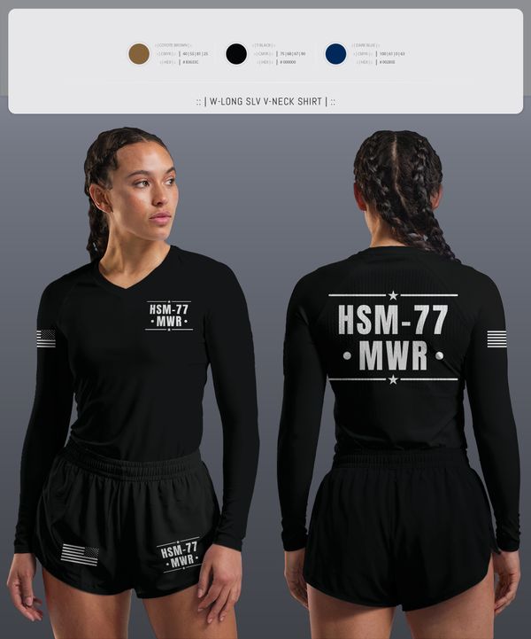 Womens Long Sleeve Vneck Shirt, HSM-77 MWR, , Teamtime, Team time, sublimation, custom sports apparel, team uniforms, spirit wear, spiritwear, sports uniforms, custom shirts, team store, custom team store, fundraiser sports, apparel fundraiser