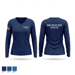 Womens Long Sleeve Vneck Shirt, Peru Police Dept, Police, Teamtime, Team time, sublimation, custom sports apparel, team uniforms, spirit wear, spiritwear, sports uniforms, custom shirts, team store, custom team store, fundraiser sports, apparel fundraiser
