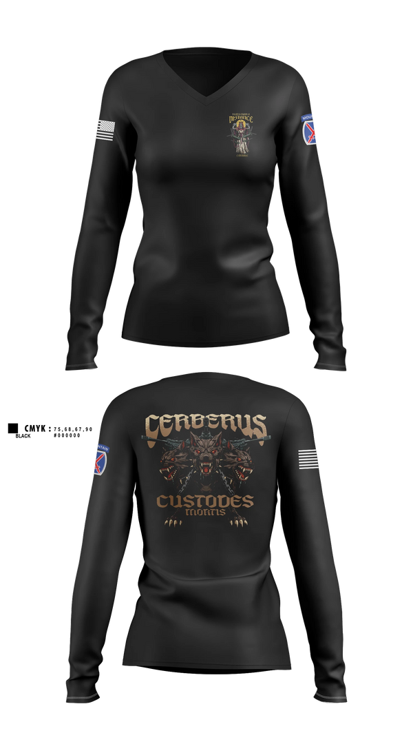 Womens Long Sleeve Vneck Shirt, Cerberus Platoon C 3-6, Army, Teamtime, Team time, sublimation, custom sports apparel, team uniforms, spirit wear, spiritwear, sports uniforms, custom shirts, team store, custom team store, fundraiser sports, apparel fundraiser