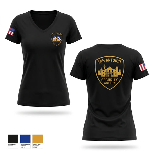 Womens Short Sleeve Vneck Shirt, San Antonio security Agency, Police, Teamtime, Team time, sublimation, custom sports apparel, team uniforms, spirit wear, spiritwear, sports uniforms, custom shirts, team store, custom team store, fundraiser sports, apparel fundraiser