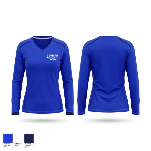 Womens Long Sleeve Vneck Shirt, Irvington High School Badminton, Spirit Store, Teamtime, Team time, sublimation, custom sports apparel, team uniforms, spirit wear, spiritwear, sports uniforms, custom shirts, team store, custom team store, fundraiser sports, apparel fundraiser