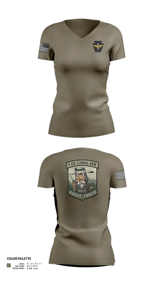 Womens Short Sleeve Vneck Shirt, Fox company 2/104th avn, National Guard, Teamtime, Team time, sublimation, custom sports apparel, team uniforms, spirit wear, spiritwear, sports uniforms, custom shirts, team store, custom team store, fundraiser sports, apparel fundraiser