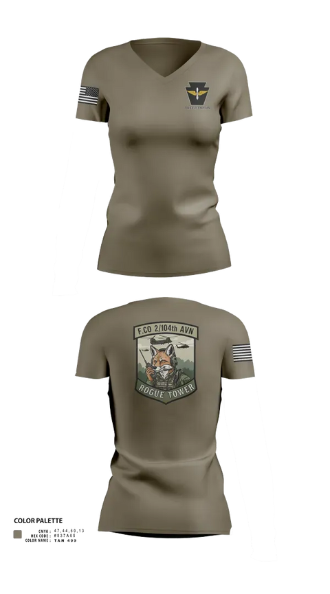 Womens Short Sleeve Vneck Shirt, Fox company 2/104th avn, National Guard, Teamtime, Team time, sublimation, custom sports apparel, team uniforms, spirit wear, spiritwear, sports uniforms, custom shirts, team store, custom team store, fundraiser sports, apparel fundraiser
